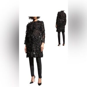 Monique Lhuillier Black 3D Floral Appliqué Jacket size 8 NWT